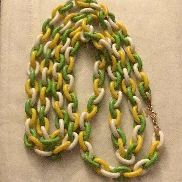 Trifari Jewelry - Vintage Crown Trifari Green, White and Yellow Plastic Necklace